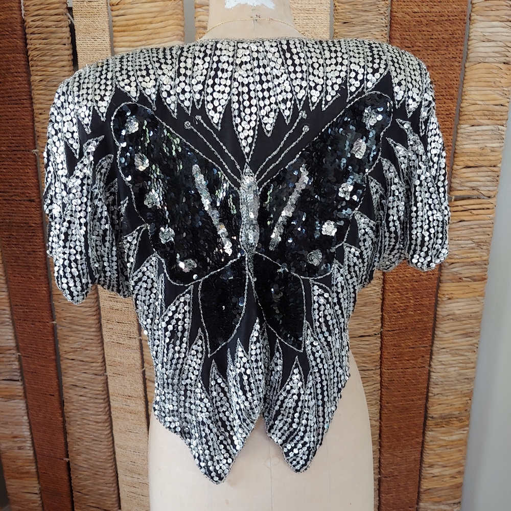 ♥️SOLD♥️Vintage Sequins Butterfly Top - Picture 4 of 7